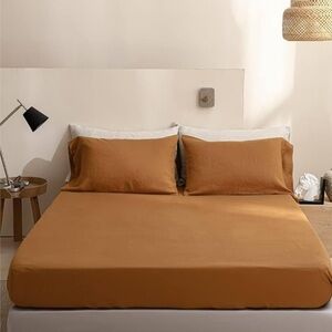 Organic Linen Rust Golden Full Linen Fitted Sheet